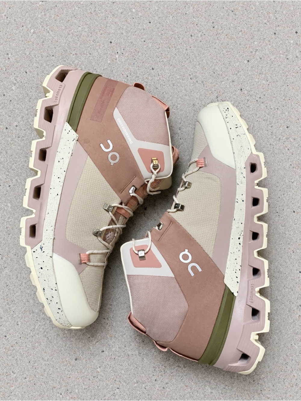 On Cloudtrax Rose Ivory Front Lace Up High Top Hiking Boots Size_US W 7.5 UK 5.5